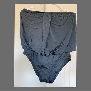 NWT J Crew Swim Lomellina Draped Blouson Tank DARK SLATE Gray Sz 8 58489